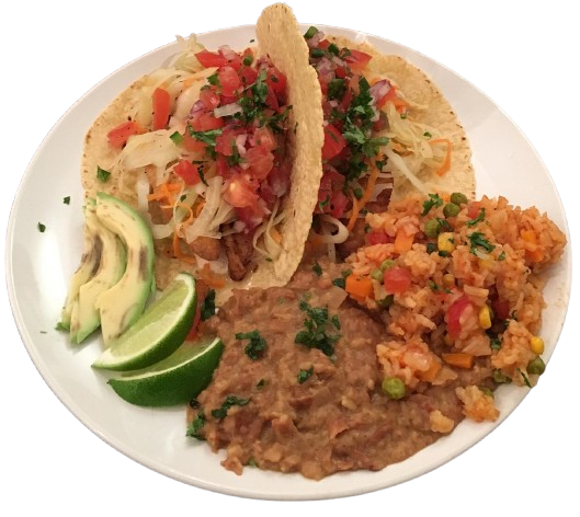 Tacos with rice and beans